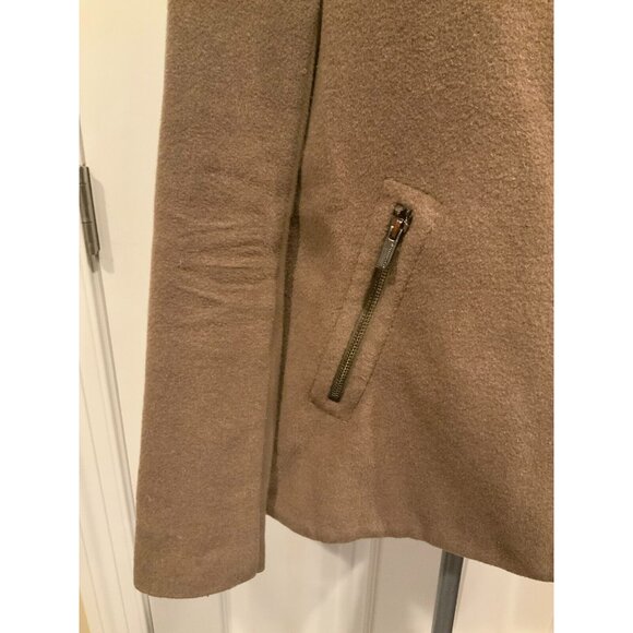 BCBG Max Azria Brown Asymmetrical Wool Blend Coat, Size Large - Picture 3 of 9